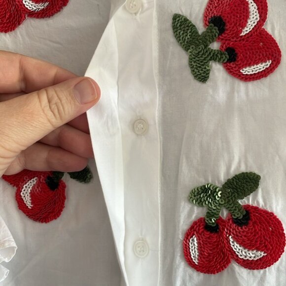 Anthropologie Dhruv Kapoor Sequin Cherries Button Down Shirt - Picture 5 of 8